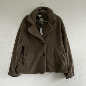 Soft olive green “teddy” jacket, size XL